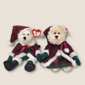 Ty SantaBear & Mrs Santabear 2 SET Beanie Babies 2000 Christmas Decor